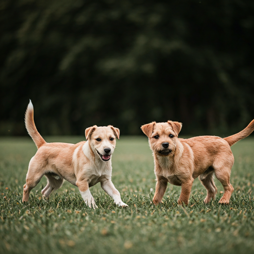 Two dogs playing in a field